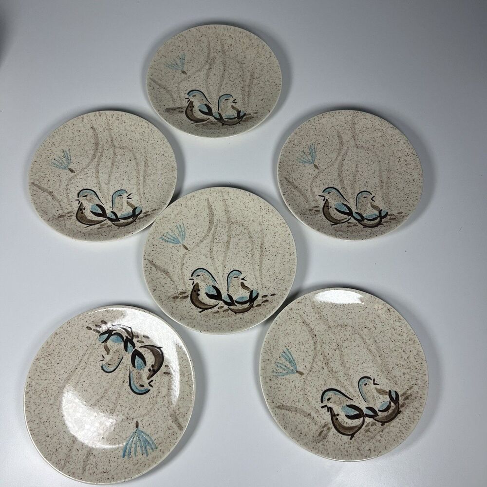 Red Wing Pottery Bob White Salad Plates lot of 6 pcs 6.5" diam USA Handpainted
